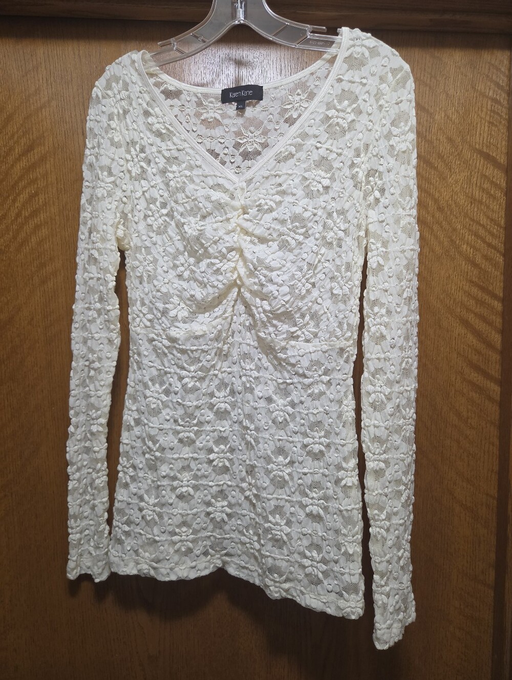 Karen Kane Off White Sheer Floral Lace Long Sleeve Blouse Size XL